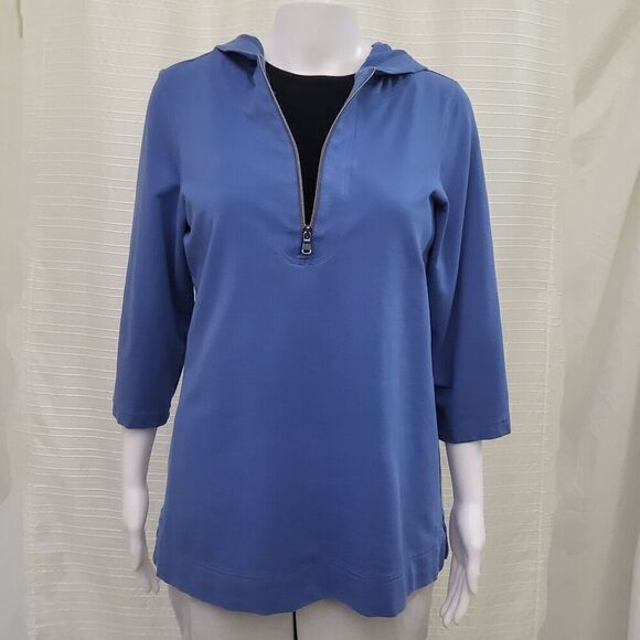 TOMMY BAHAMA Hooded 1/2 Zip Pullover 3/4 Sleeve Nautical Blue Women’s Size Small - Picture 1 of 9